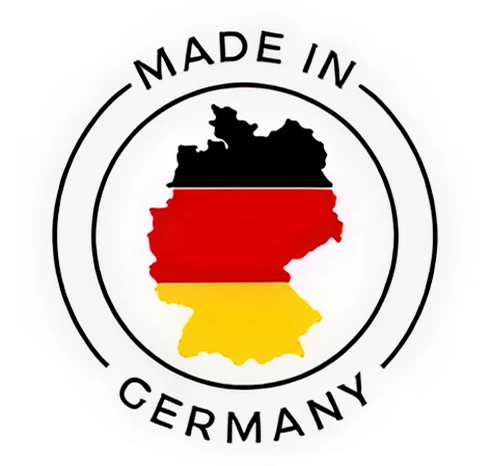 Made in Germany logo featuring the German flag colors of black, red, and gold, symbolizing quality German engineering for conservatory roof panels.